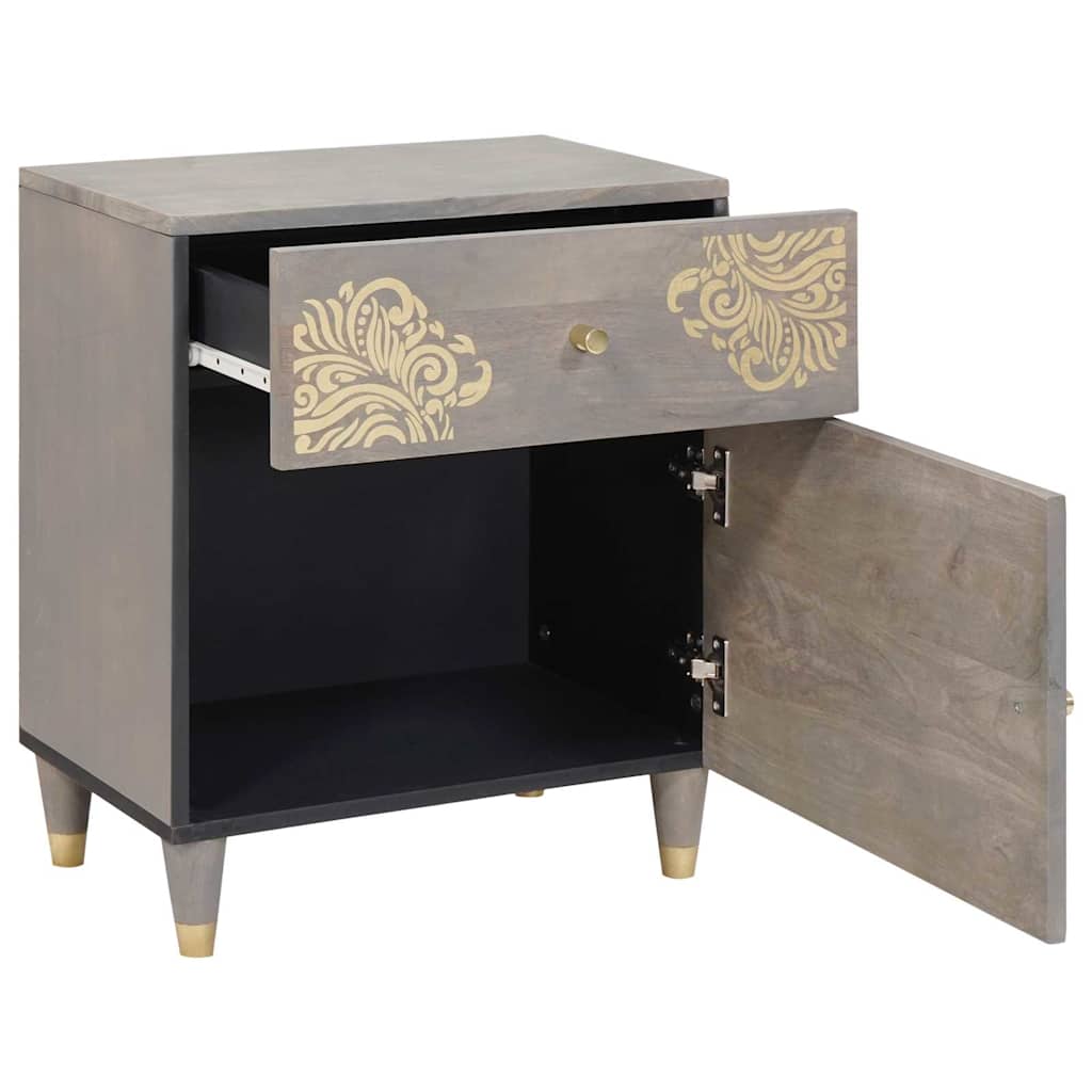 Bedside Cabinet with Door Grau 50 x 33 x 60 cm Massivholz Mango