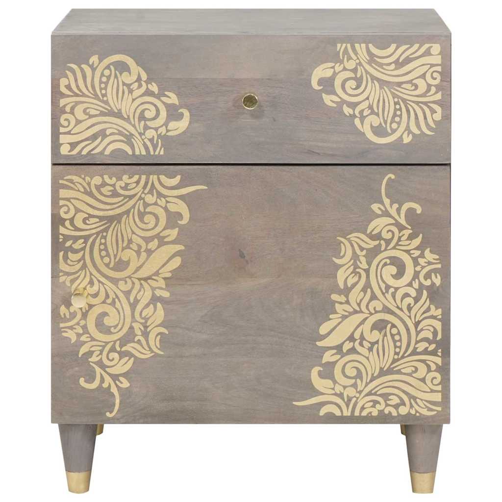 Bedside Cabinet with Door Grau 50 x 33 x 60 cm Massivholz Mango