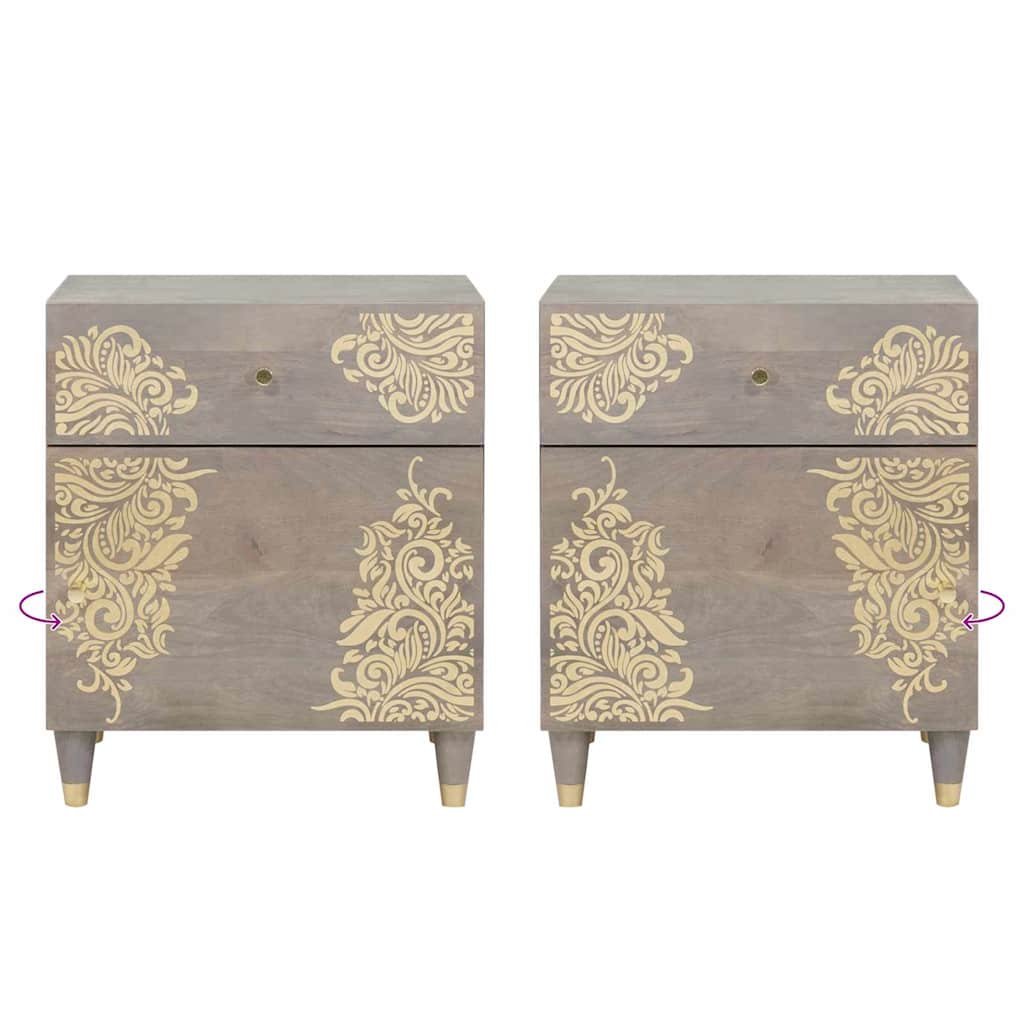 Bedside Cabinet with Door Grau 50 x 33 x 60 cm Massivholz Mango