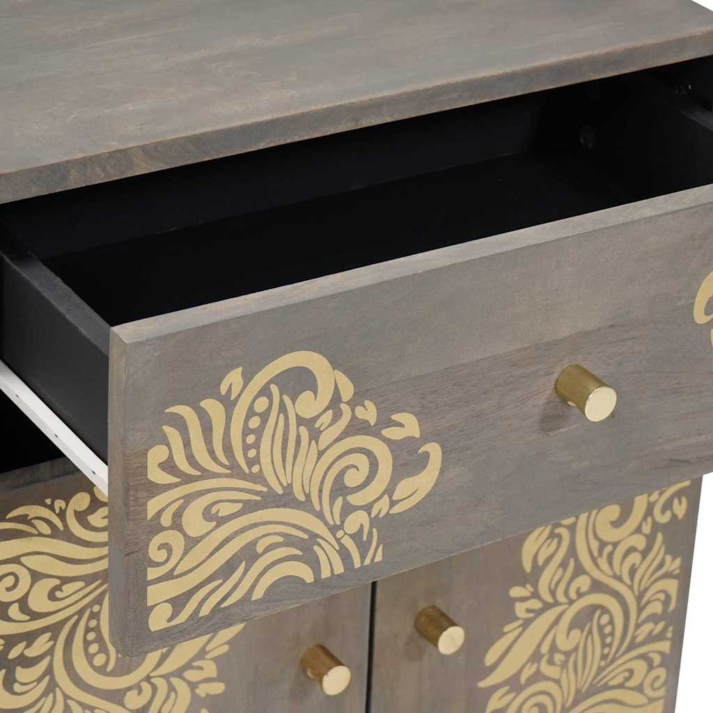 Bedside Cabinet with Door Grau 50 x 33 x 60 cm Massivholz Mango
