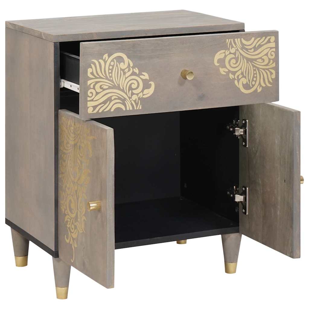 Bedside Cabinet with Door Grau 50 x 33 x 60 cm Massivholz Mango