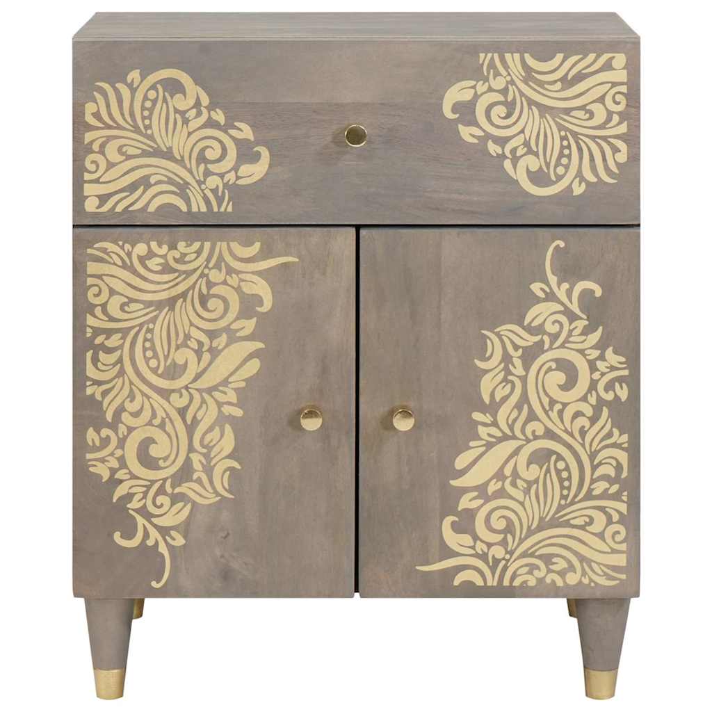 Bedside Cabinet with Door Grau 50 x 33 x 60 cm Massivholz Mango