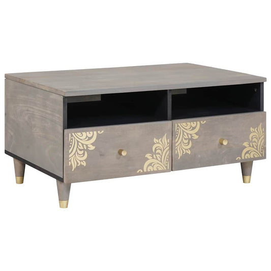 Couchtisch with Drawer Grau 80 x 54 x 40 cm massives Mangoholz