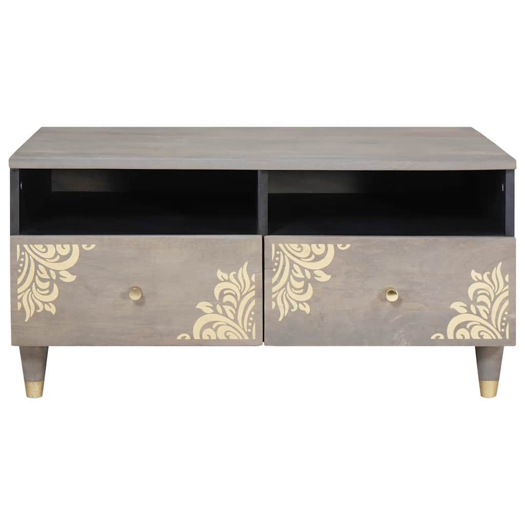 Couchtisch with Drawer Grau 80 x 54 x 40 cm massives Mangoholz