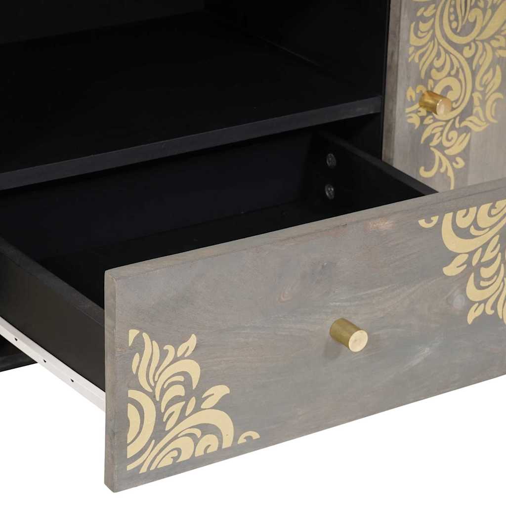 TV-Schränk mit Regal Grau 105 x 33 x 46 cm Massivholz Mango