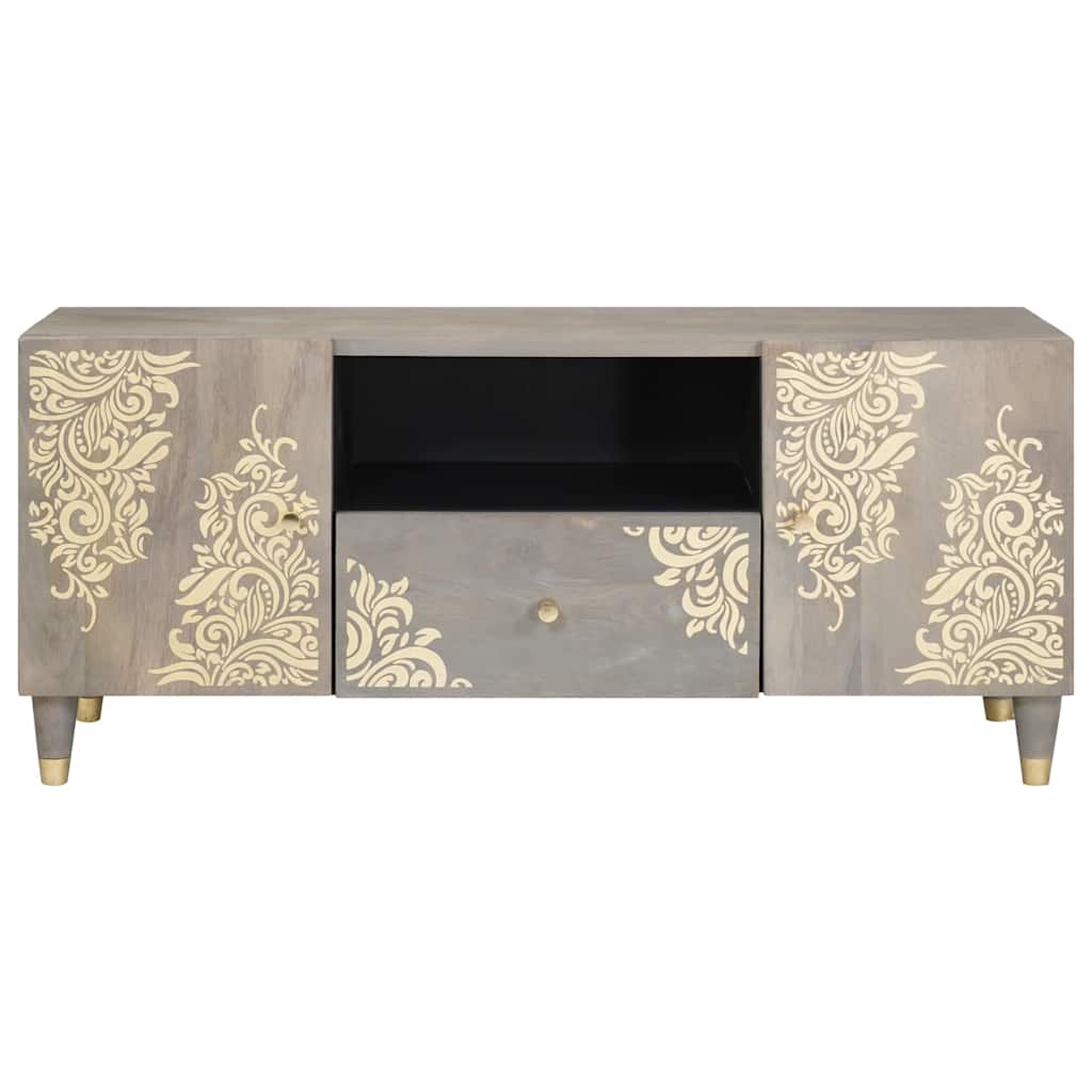 TV-Schränk mit Regal Grau 105 x 33 x 46 cm Massivholz Mango
