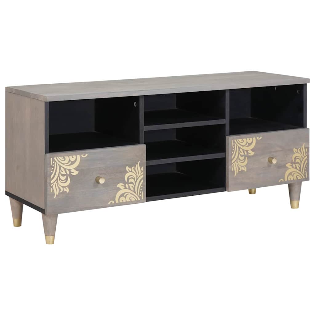 TV-Schränk mit Regal Grau 100 x 33 x 46 cm Massivholz Mango