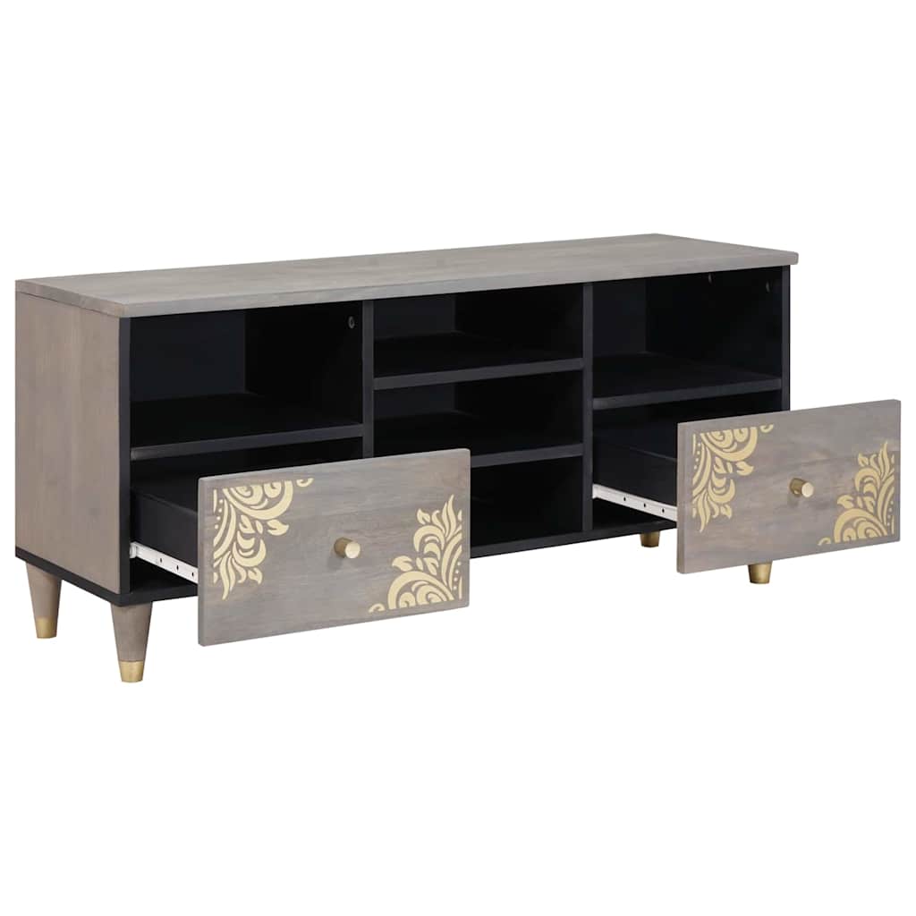 TV-Schränk mit Regal Grau 100 x 33 x 46 cm Massivholz Mango