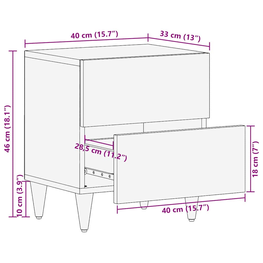 Nachttisch 2 stk. Schwarz 40 x 33 x 46 cm Massivholz Mango