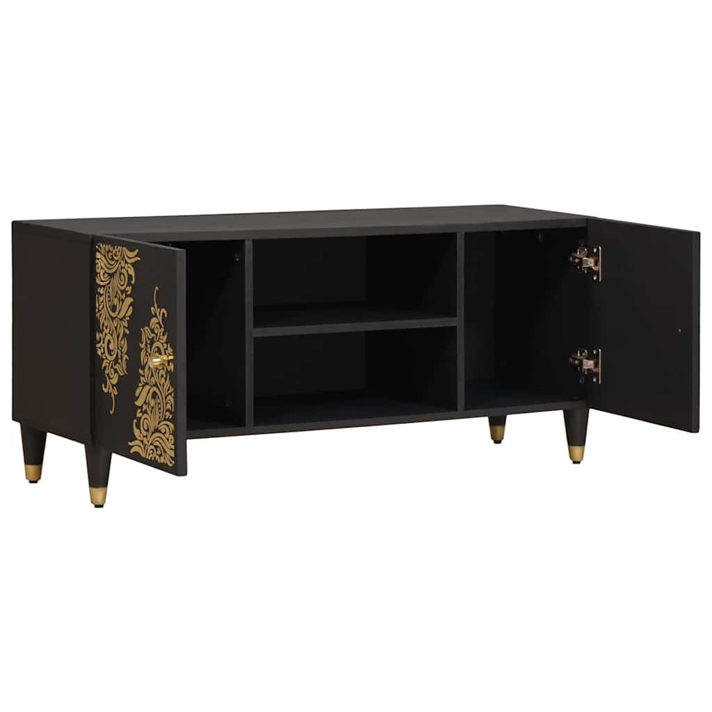 TV-Schränk mit Regal Schwarz 105 x 33 x 46 cm Massivholz Mango
