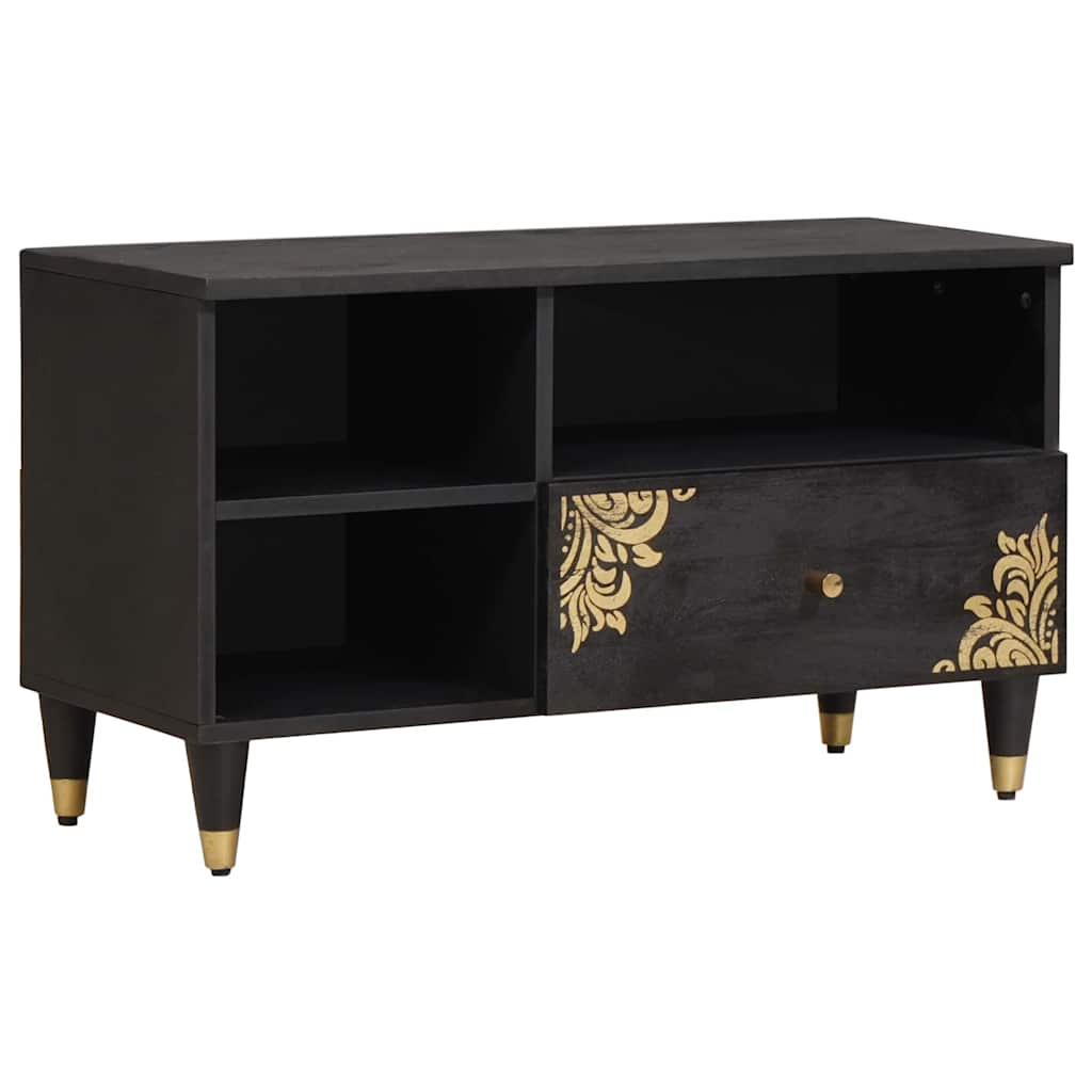 TV-Schränk mit Regal Schwarz 80 x 33 x 46 cm Massivholz Mango