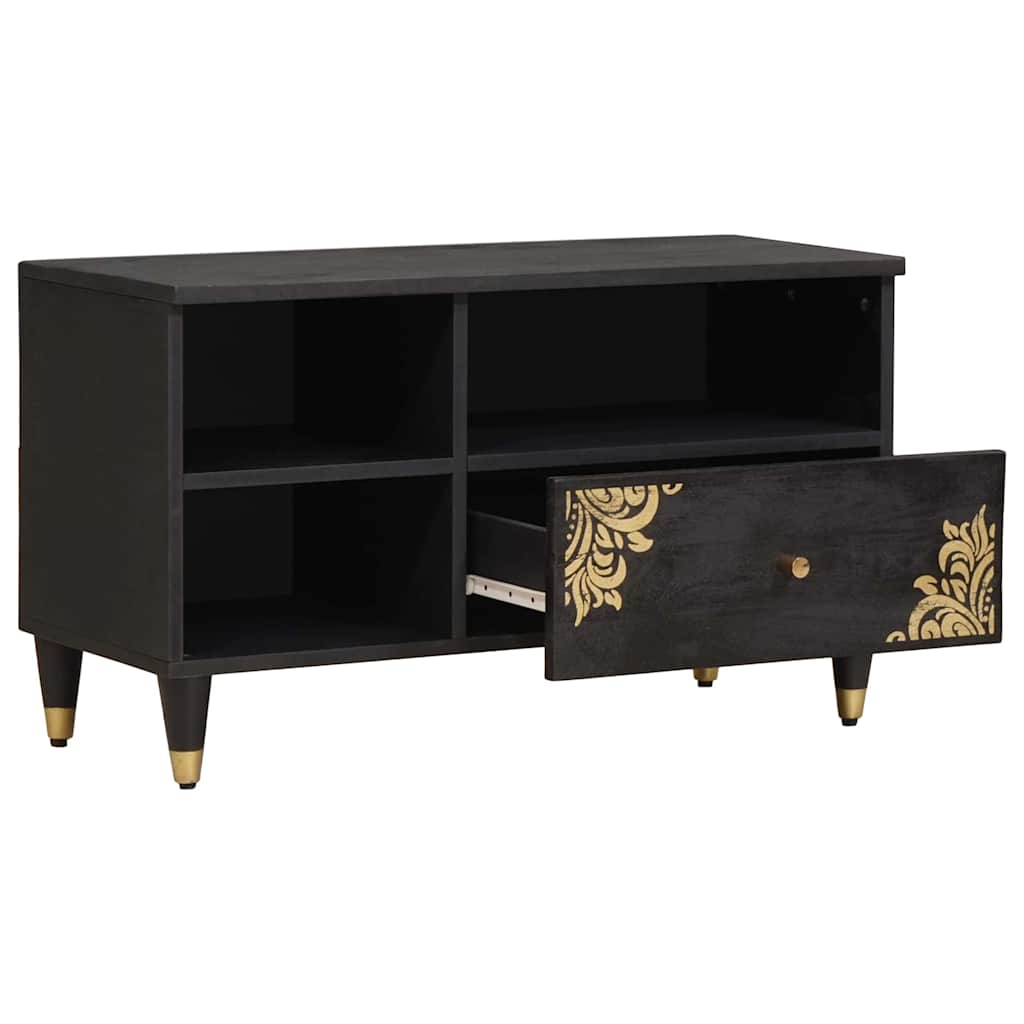 TV-Schränk mit Regal Schwarz 80 x 33 x 46 cm Massivholz Mango