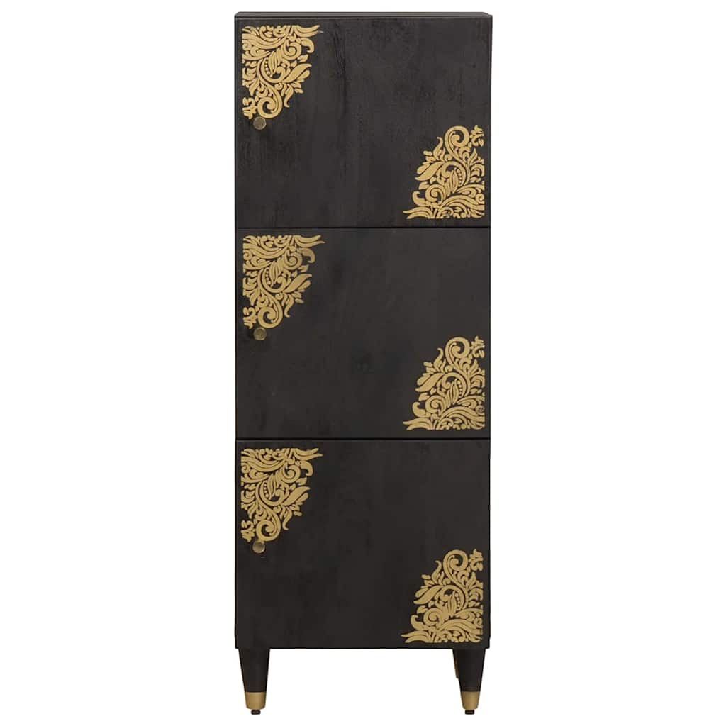 Highboard mit Regal Schwarz 40 x 33 x 110 cm Massivholz Mango