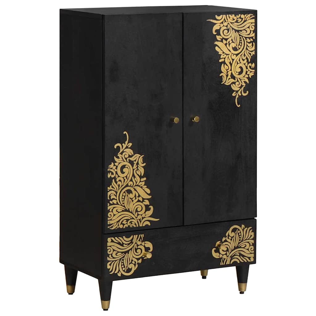 Highboard Schwarz 60 x 33 x 100 cm Massivholz Mango