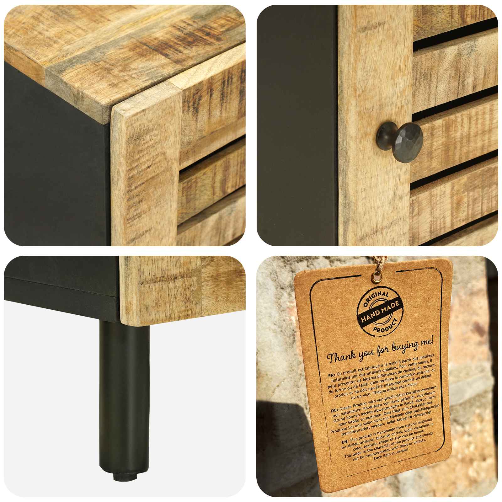 Nachttisch Natur 40 x 33 x 46 cm Massivholz Mango