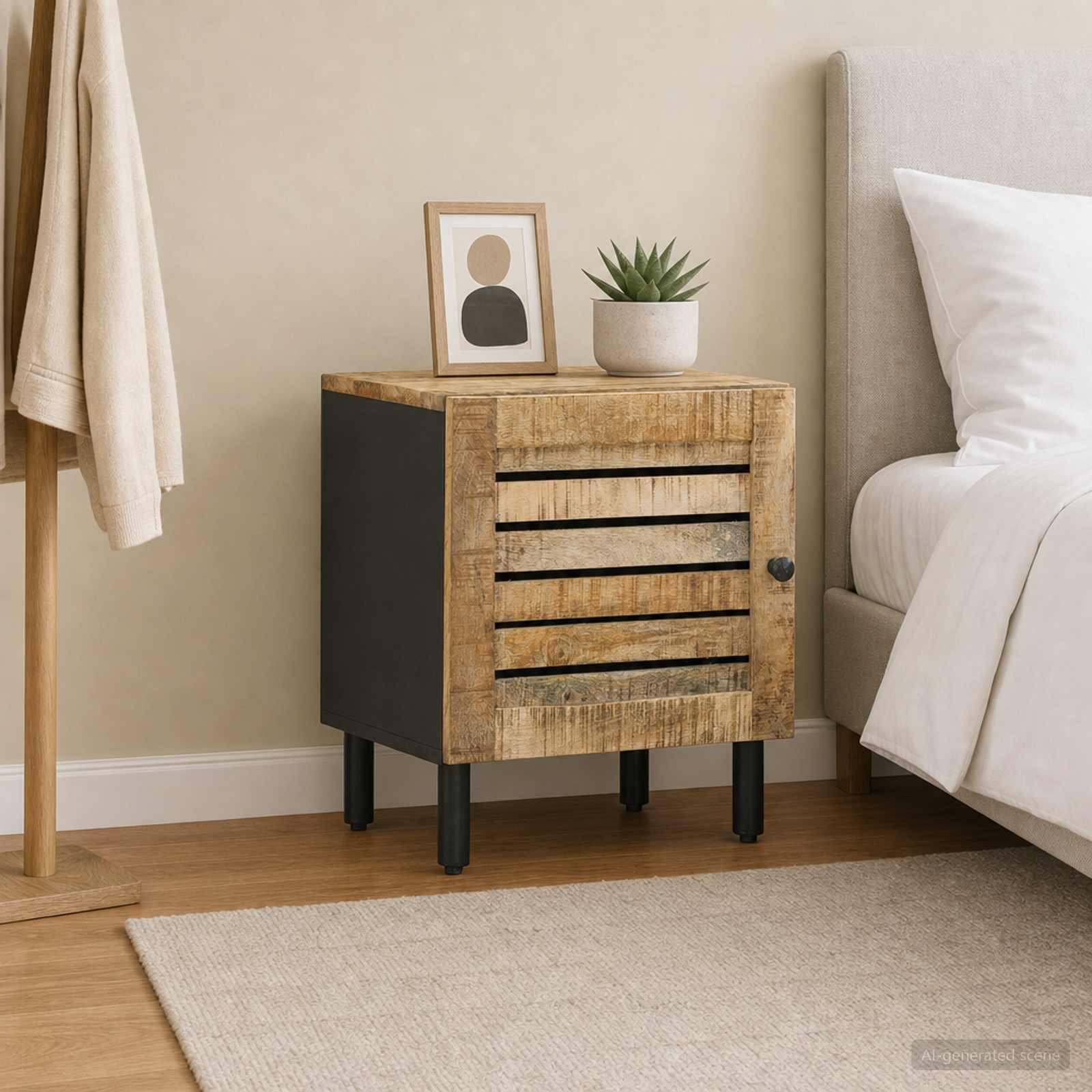 Nachttisch Natur 40 x 33 x 46 cm Massivholz Mango