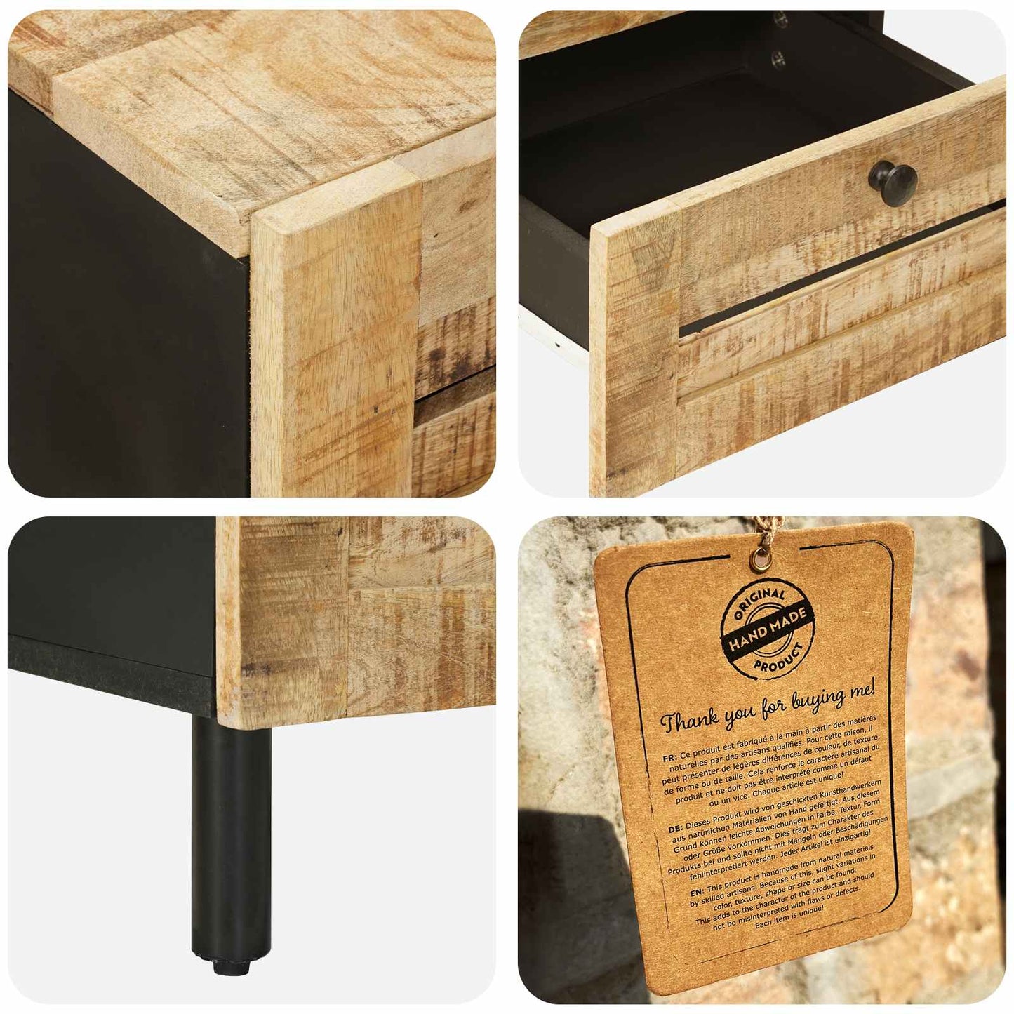 Nachttisch Natur 40 x 33 x 46 cm Massivholz Mango