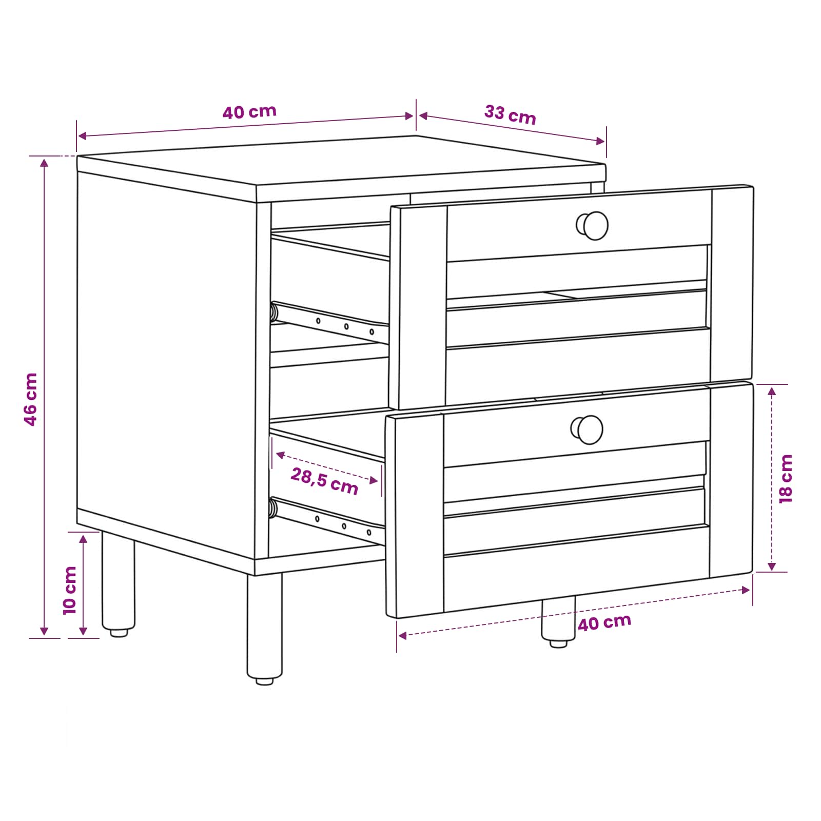 Nachttisch 2 Stk. Natur 40 x 33 x 46 cm Massivholz Mango