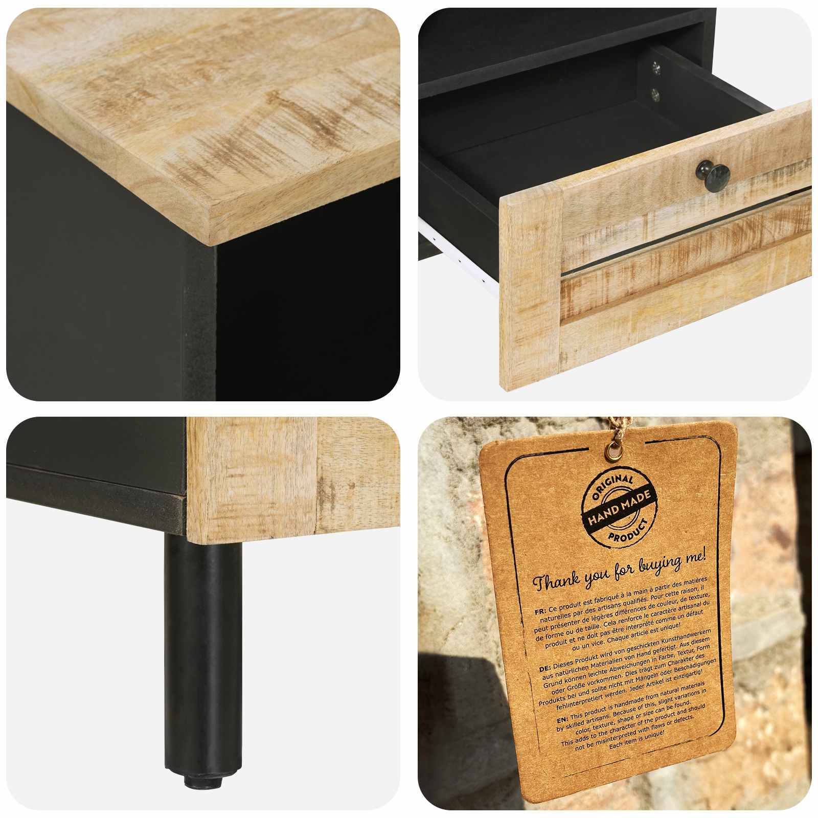 Nachttisch Natur 40 x 33 x 46 cm Massivholz Mango