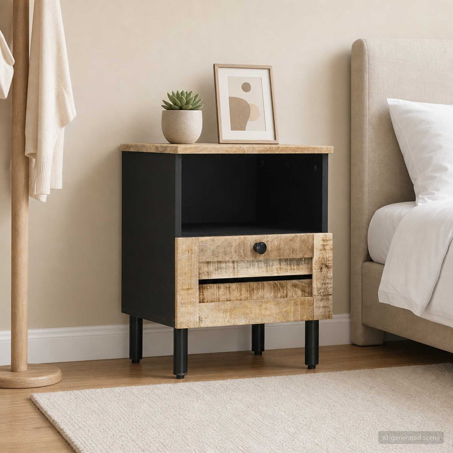 Nachttisch Natur 40 x 33 x 46 cm Massivholz Mango