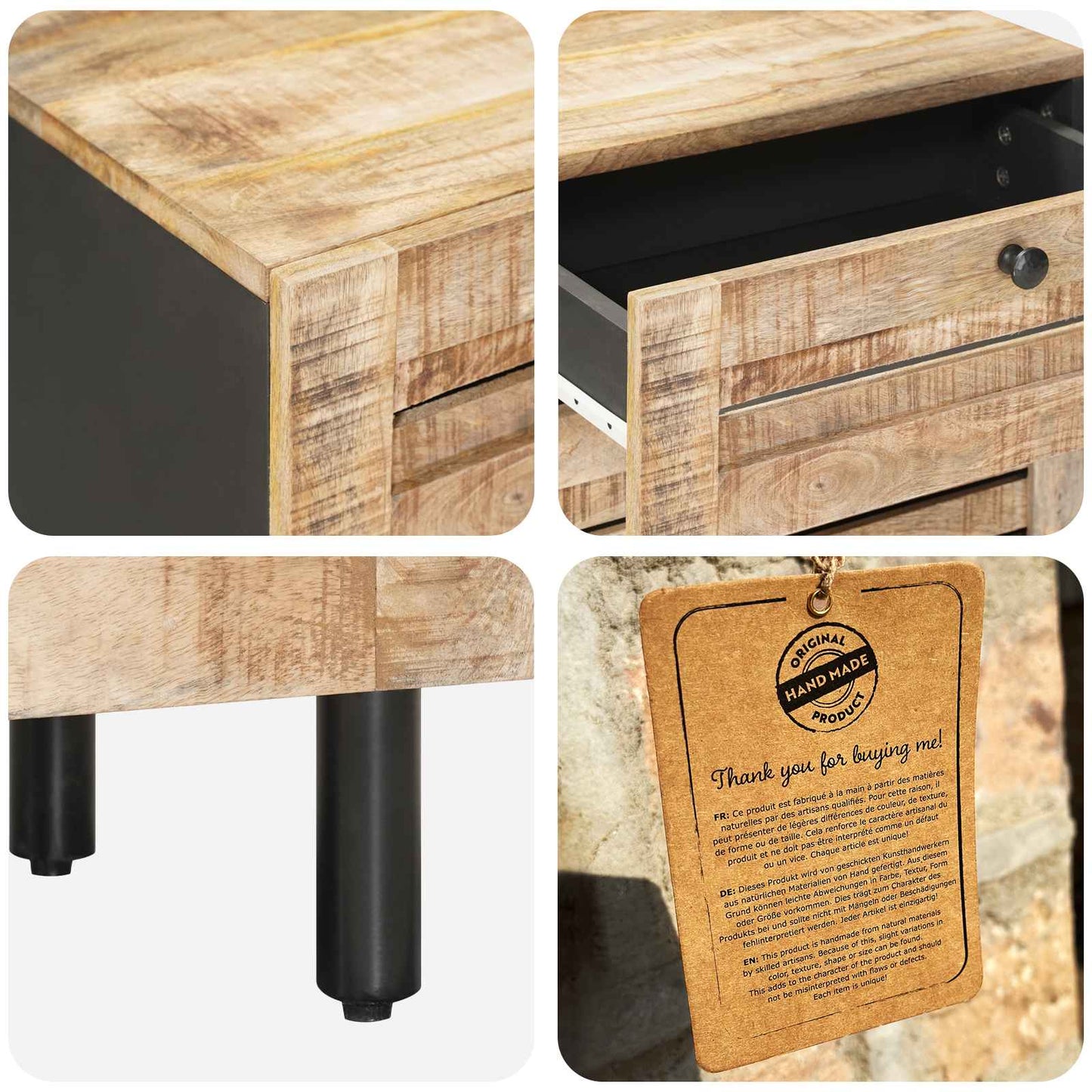 Nachttisch Natur 50 x 33 x 60 cm Massivholz Mango