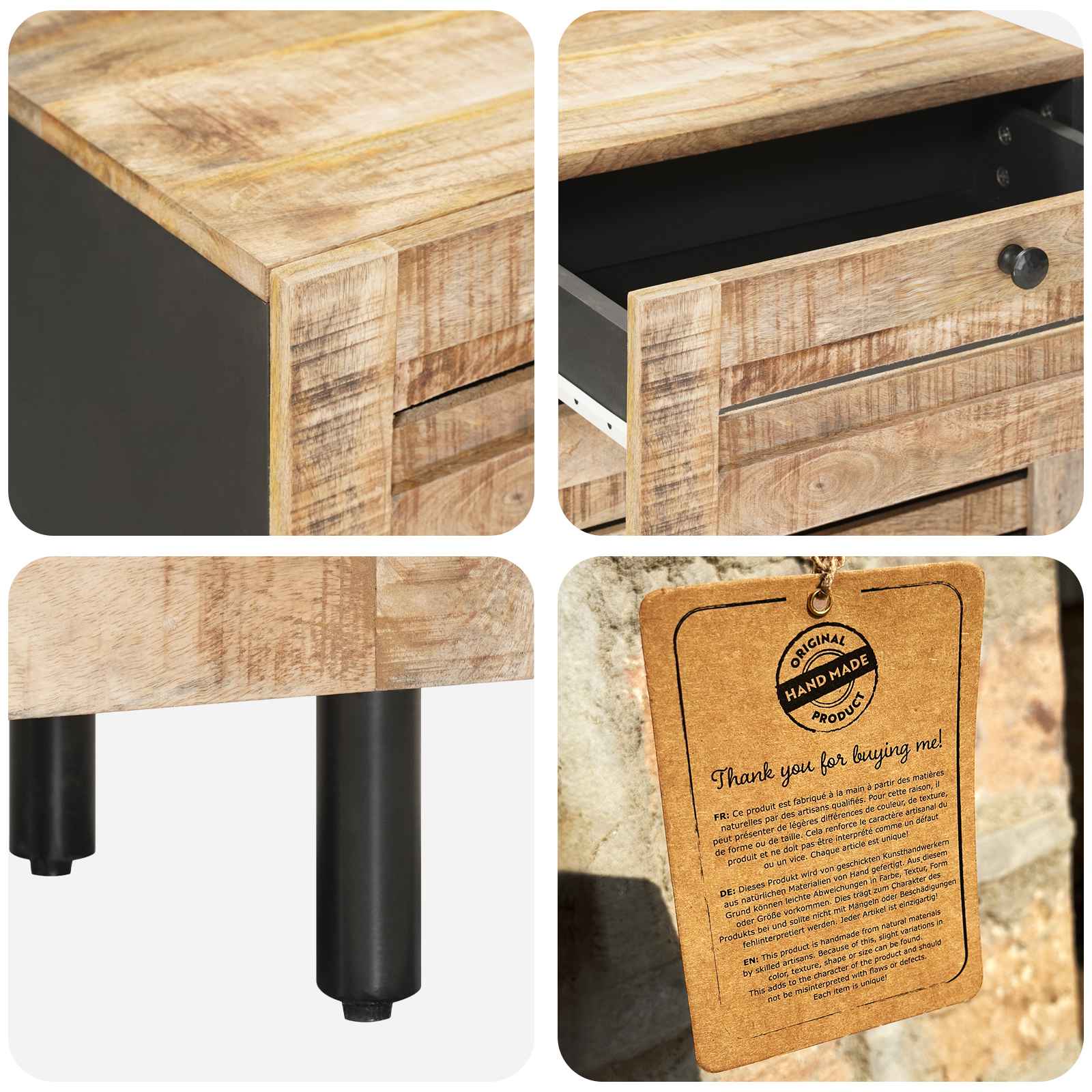 Nachttisch Natur 50 x 33 x 60 cm Massivholz Mango