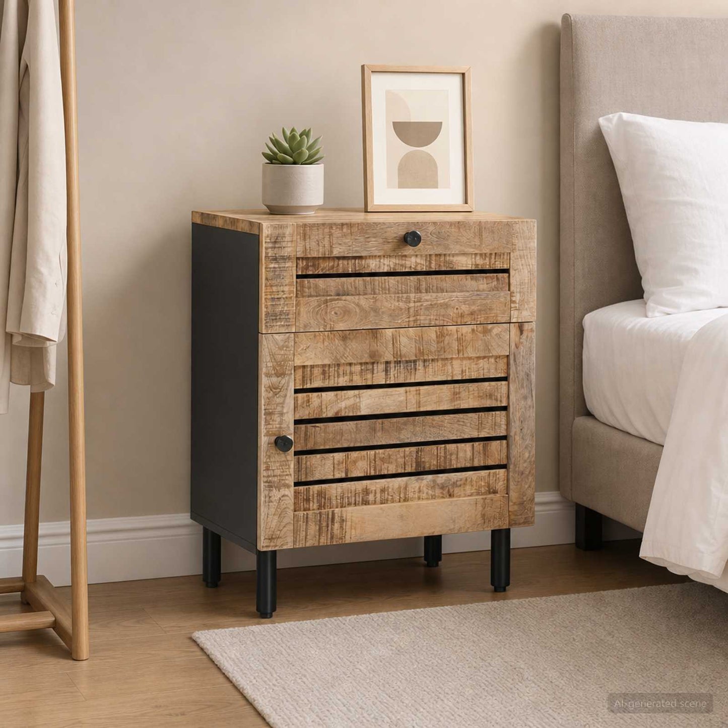 Nachttisch Natur 50 x 33 x 60 cm Massivholz Mango
