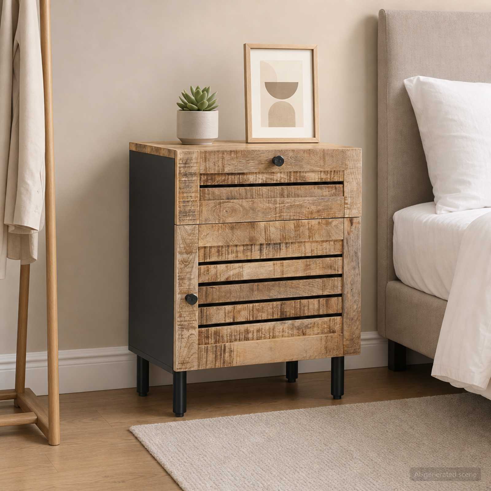 Nachttisch Natur 50 x 33 x 60 cm Massivholz Mango