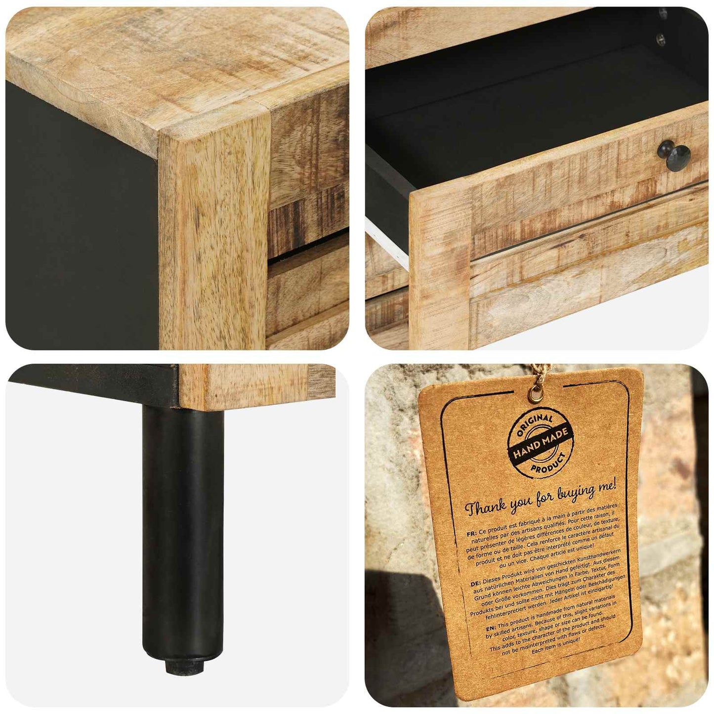 Nachttisch Natur 50 x 33 x 62 cm Massivholz Mango