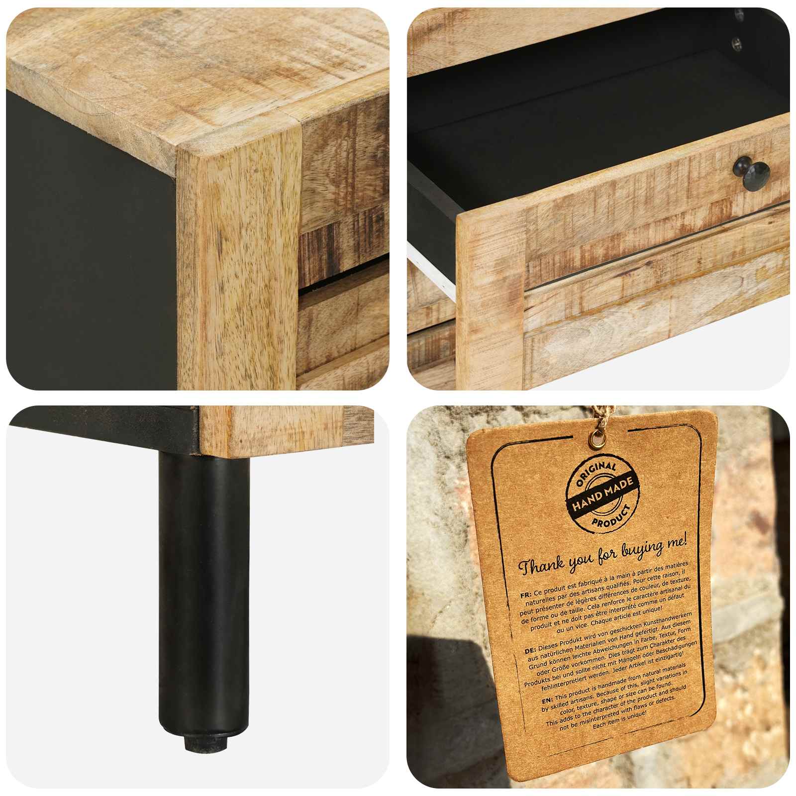 Nachttisch Natur 50 x 33 x 62 cm Massivholz Mango