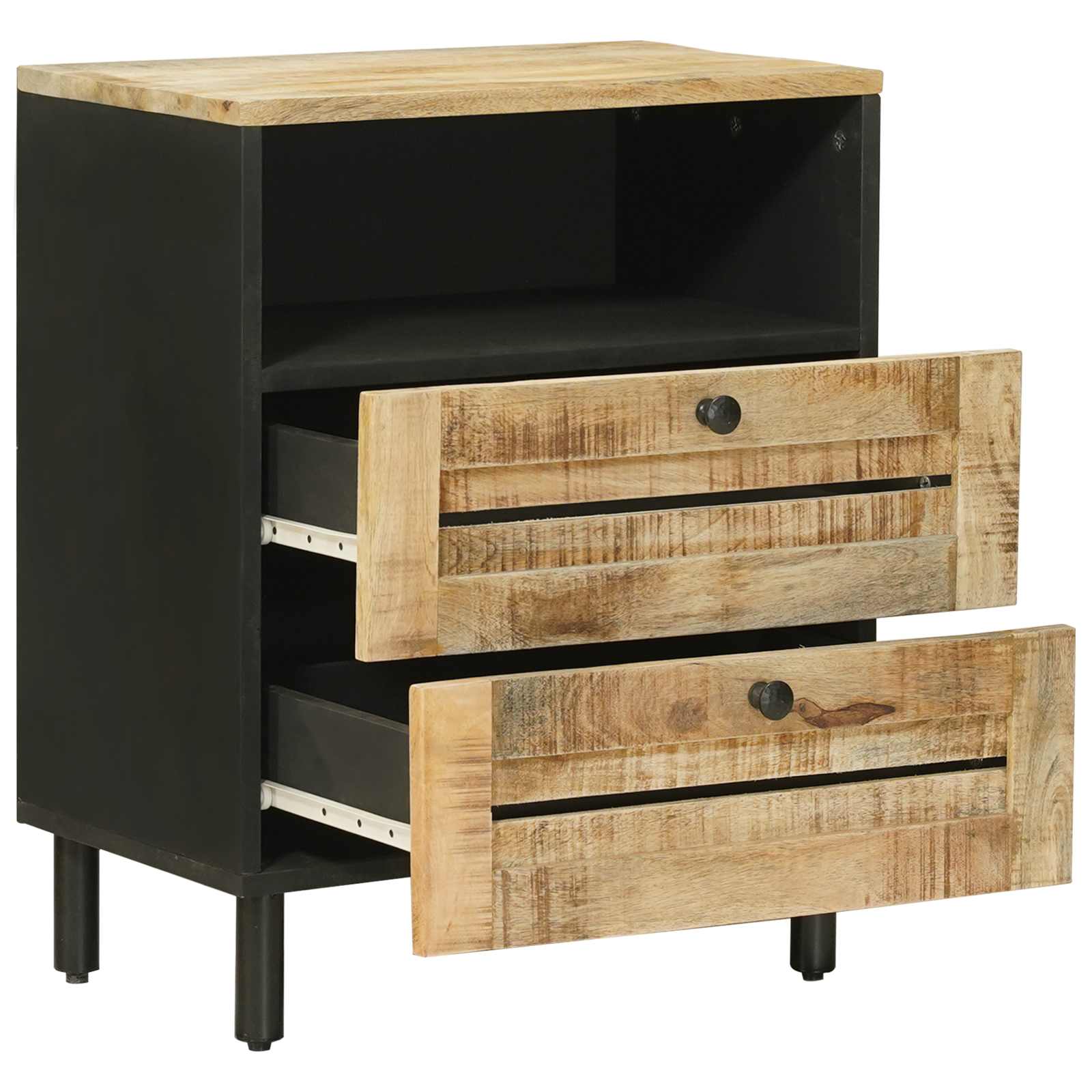 Nachttisch Braun und Schwarz 50 x 33 x 60 cm Massivholz Mango