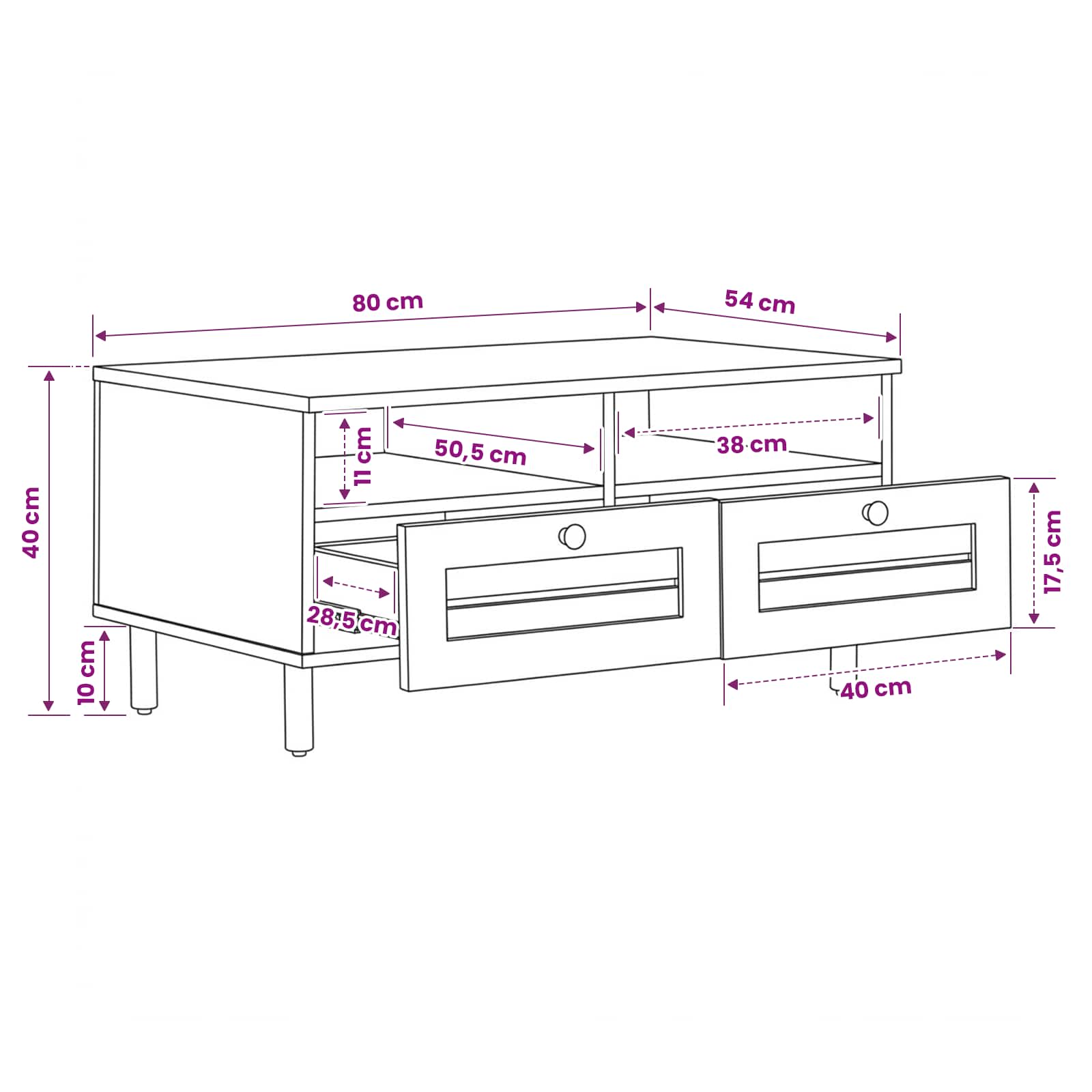 Couchtisch Braun und Schwarz 80 x 54 x 40 cm Massivholz Mango