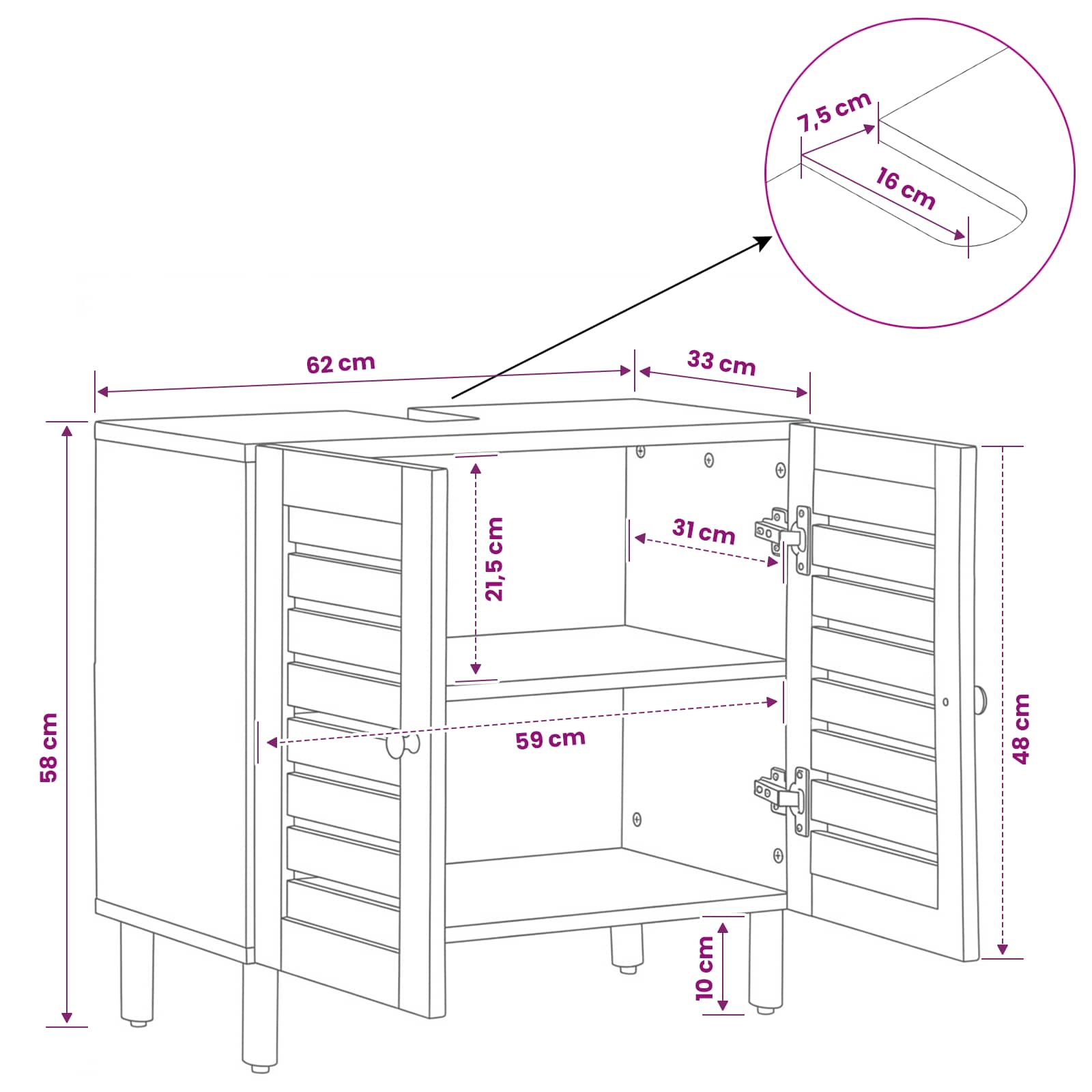 Waschbeckenunterschrank Braun und Schwarz 62 x 33 x 58 cm