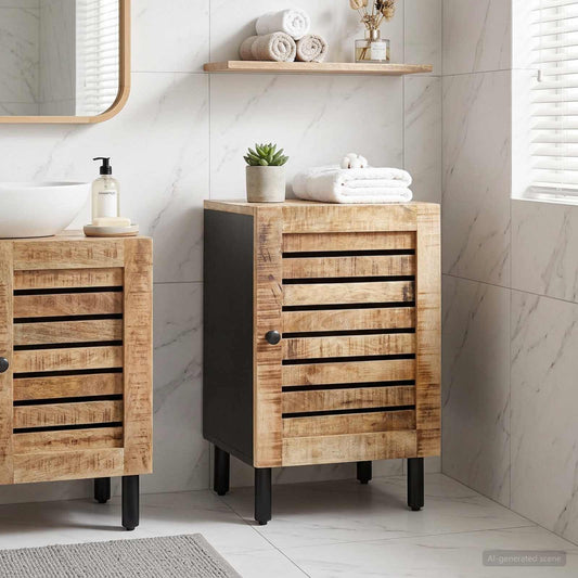Badezimmerschrank mit Tür Braun und Schwarz 38 x 33,5 x 58 cm