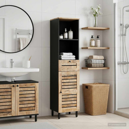 Badezimmerschrank Braun und Schwarz 38 x 33,5 x 160 cm