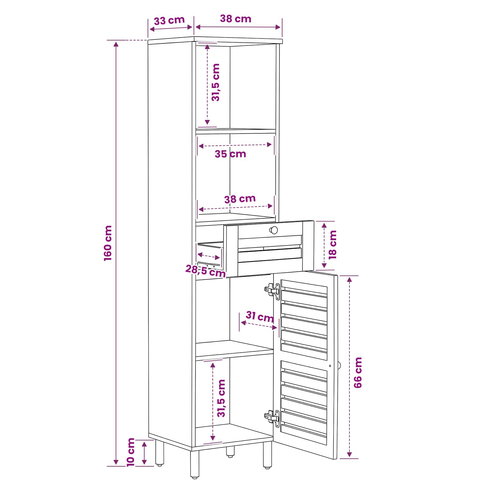 Badezimmerschrank mit Tür Braun und Schwarz 38 x 33,5 x 160 cm