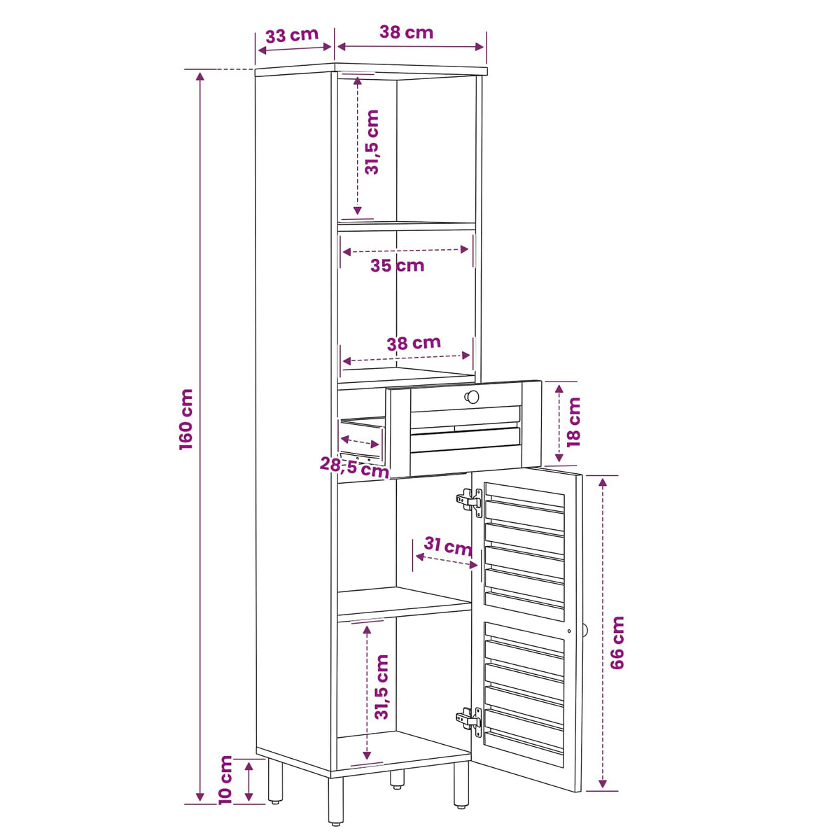 Badezimmerschrank Braun und Schwarz 38 x 33,5 x 160 cm