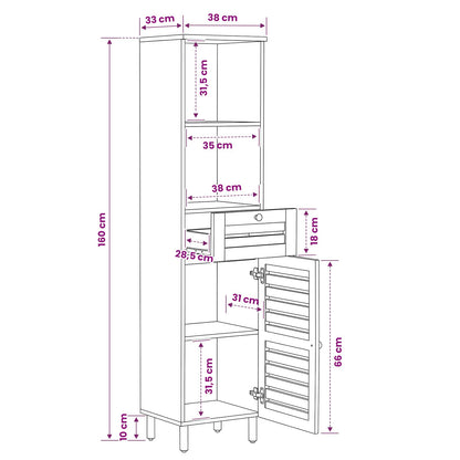 Badezimmerschrank Braun und Schwarz 38 x 33,5 x 160 cm