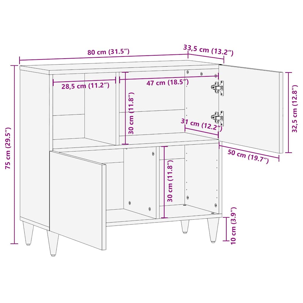 Sideboard Braun 80 x 33,5 x 75 cm Massivholz Mango