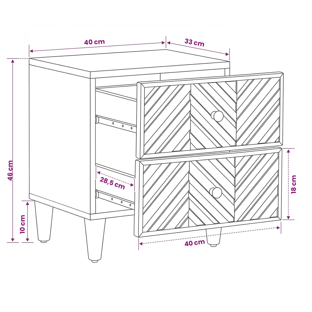 Nachttisch Braun 40 x 33 x 46 cm Massivholz Mango