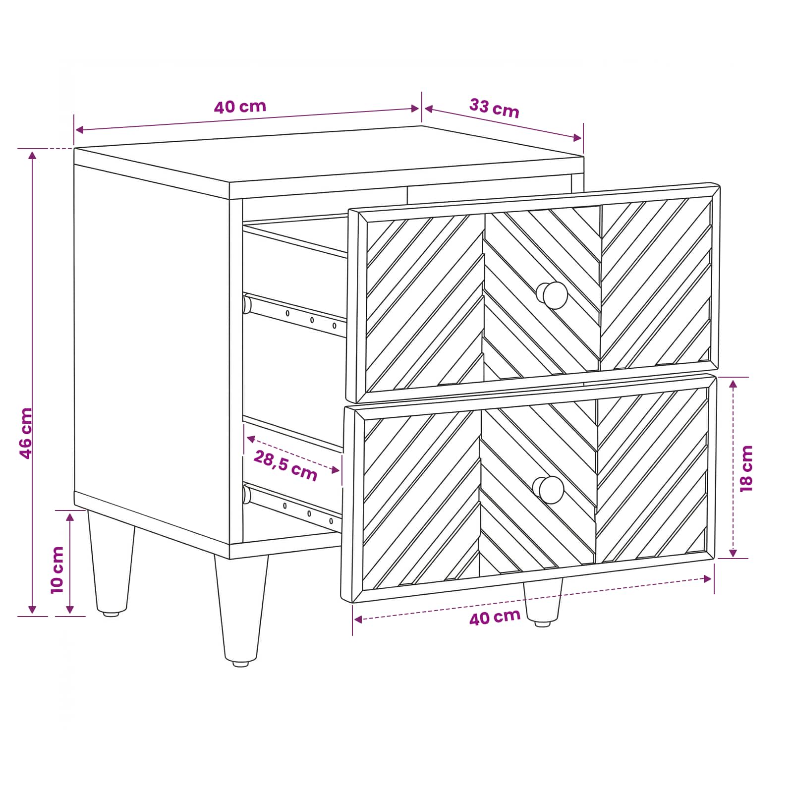Nachttisch 2 stk. Braun 40 x 33,5 x 46 cm Massivholz Mango