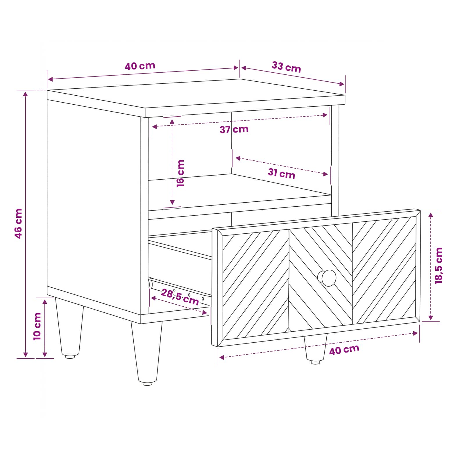 Nachttisch Braun 50 x 33 x 60 cm Massivholz Mango