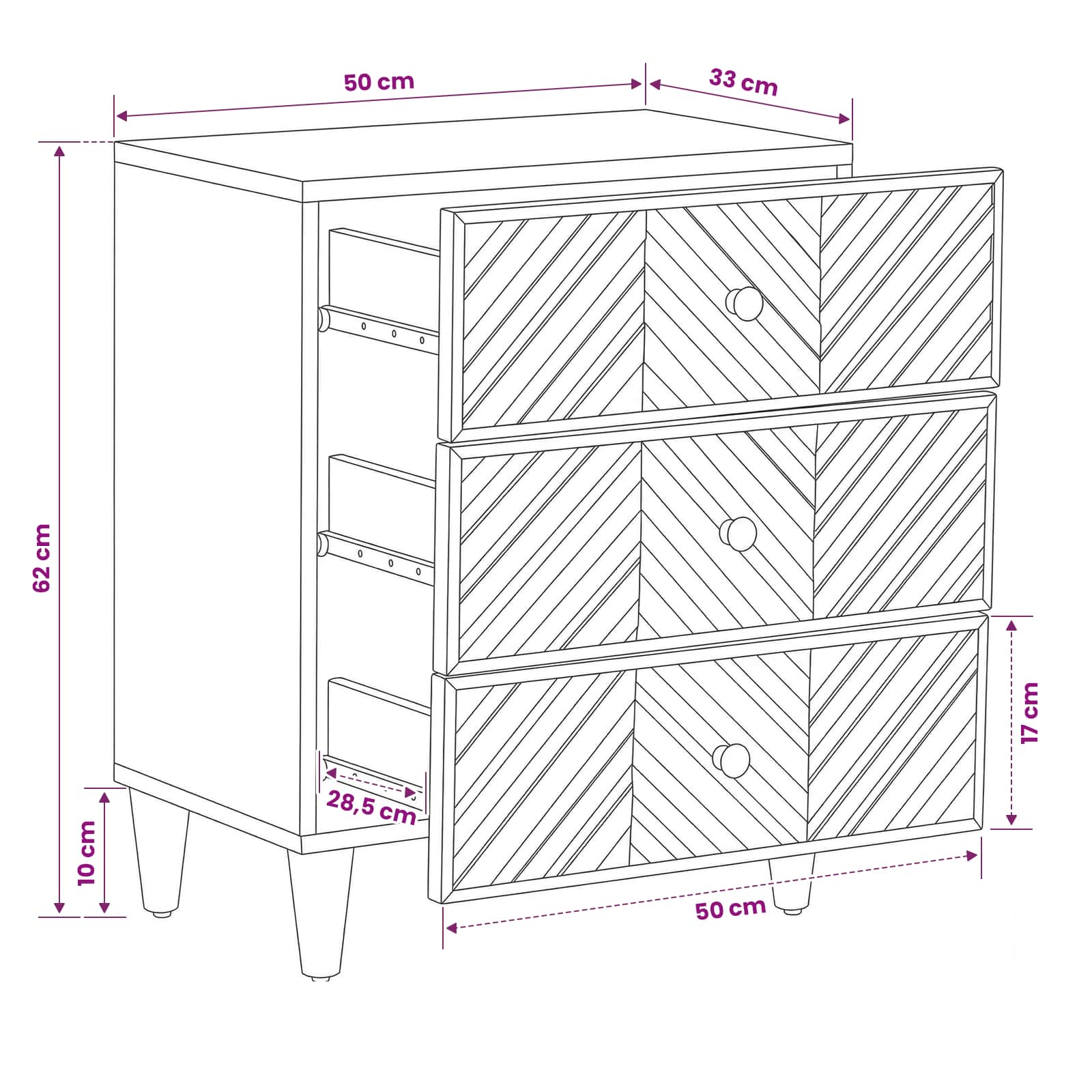 Nachttisch Braun 50 x 33 x 60 cm Massivholz Mango