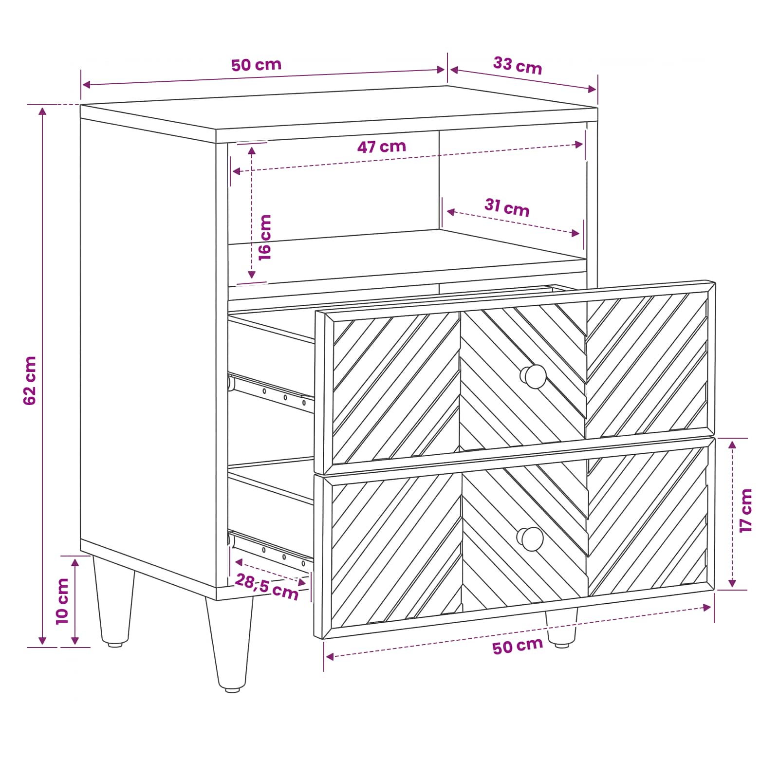 Nachttisch Braun 50 x 33 x 60 cm Massivholz Mango