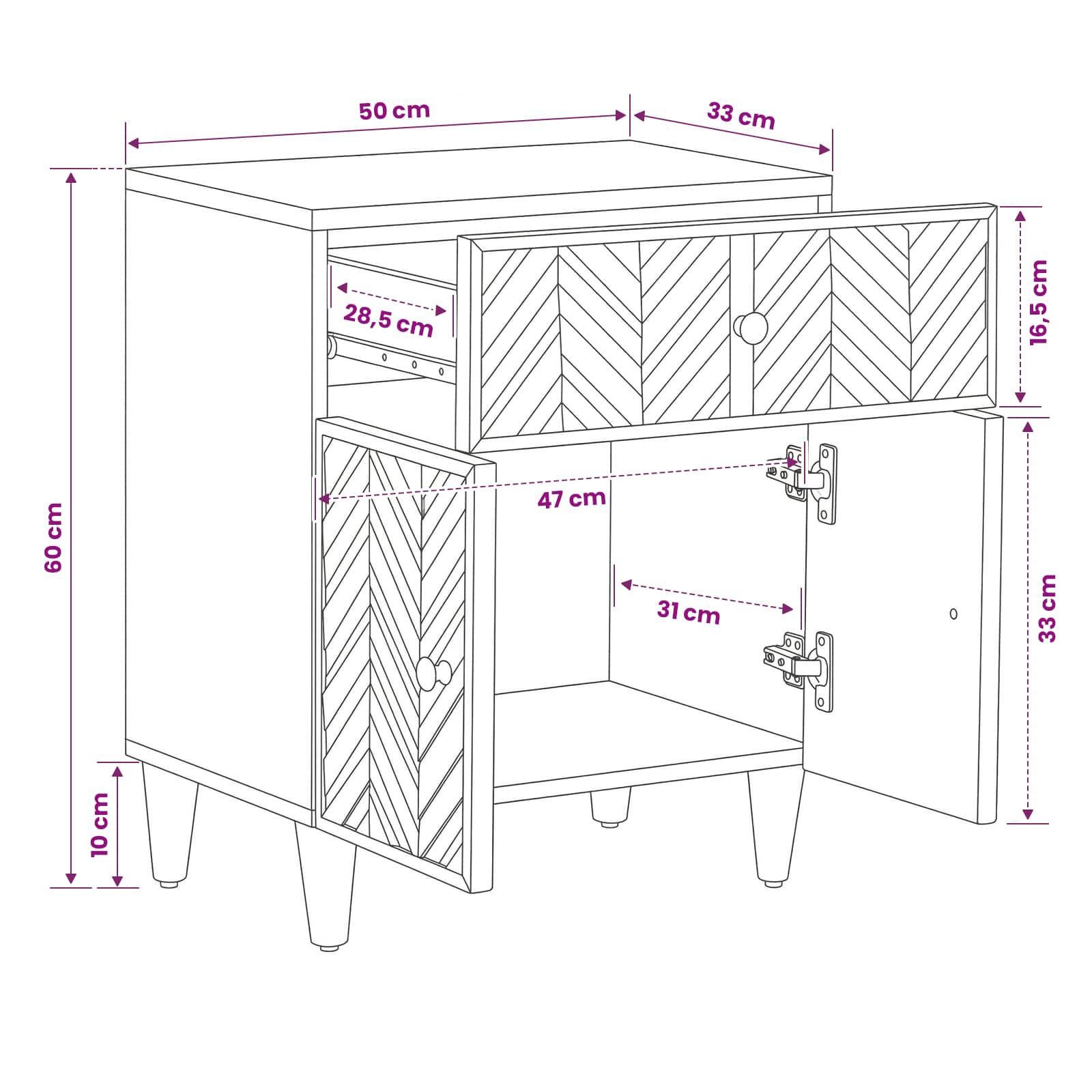 Nachttisch Braun 50 x 33 x 60 cm Massivholz Mango