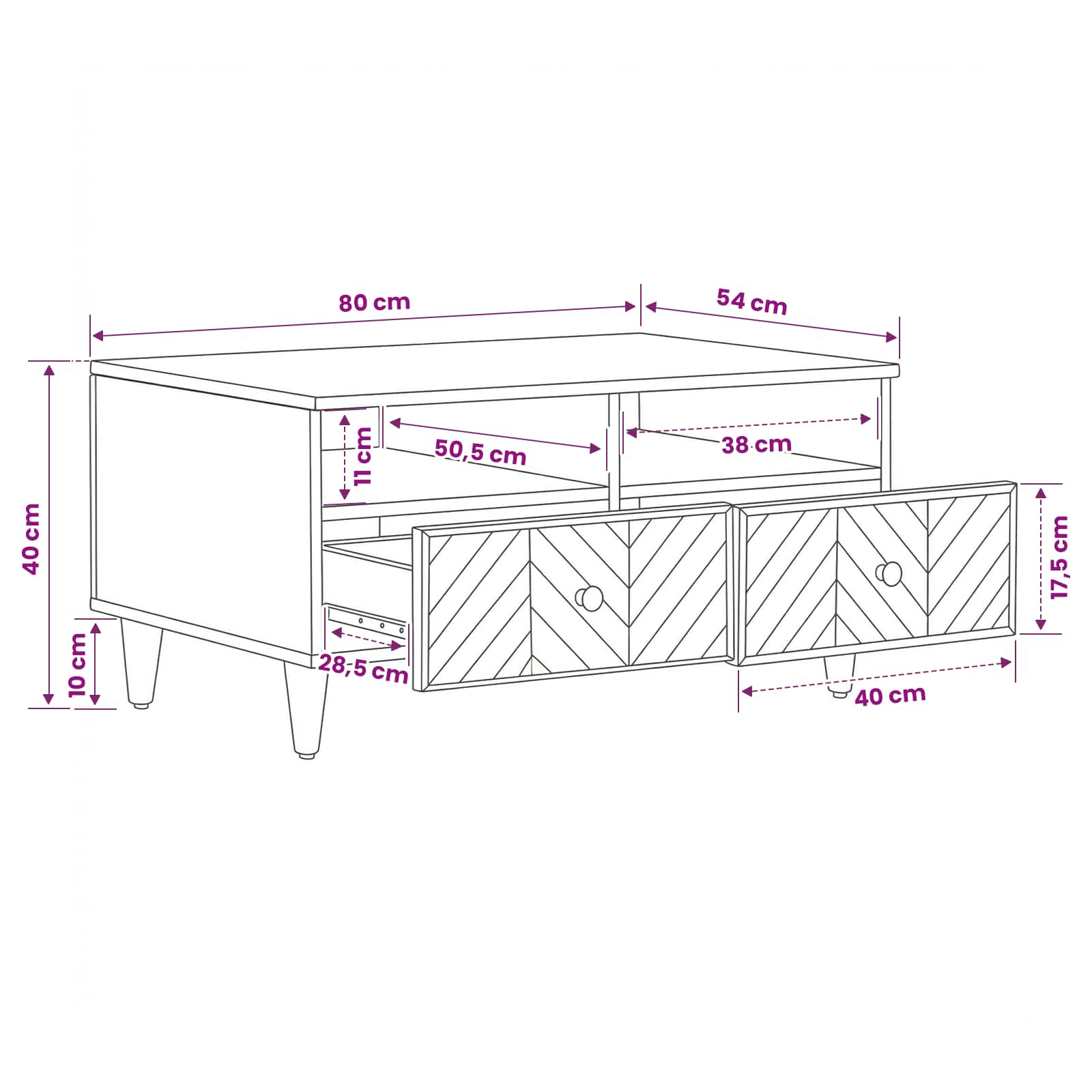 Couchtisch Braun 80 x 54 x 40 cm Massivholz Mango