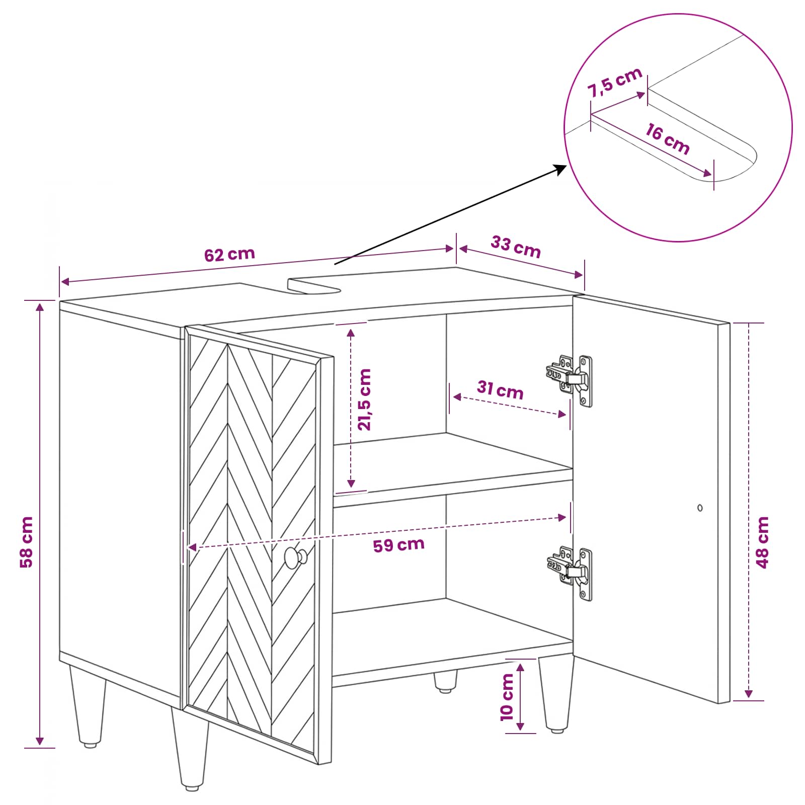 Waschbeckenunterschrank Braun 62 x 33 x 58 cm Massivholz Mango
