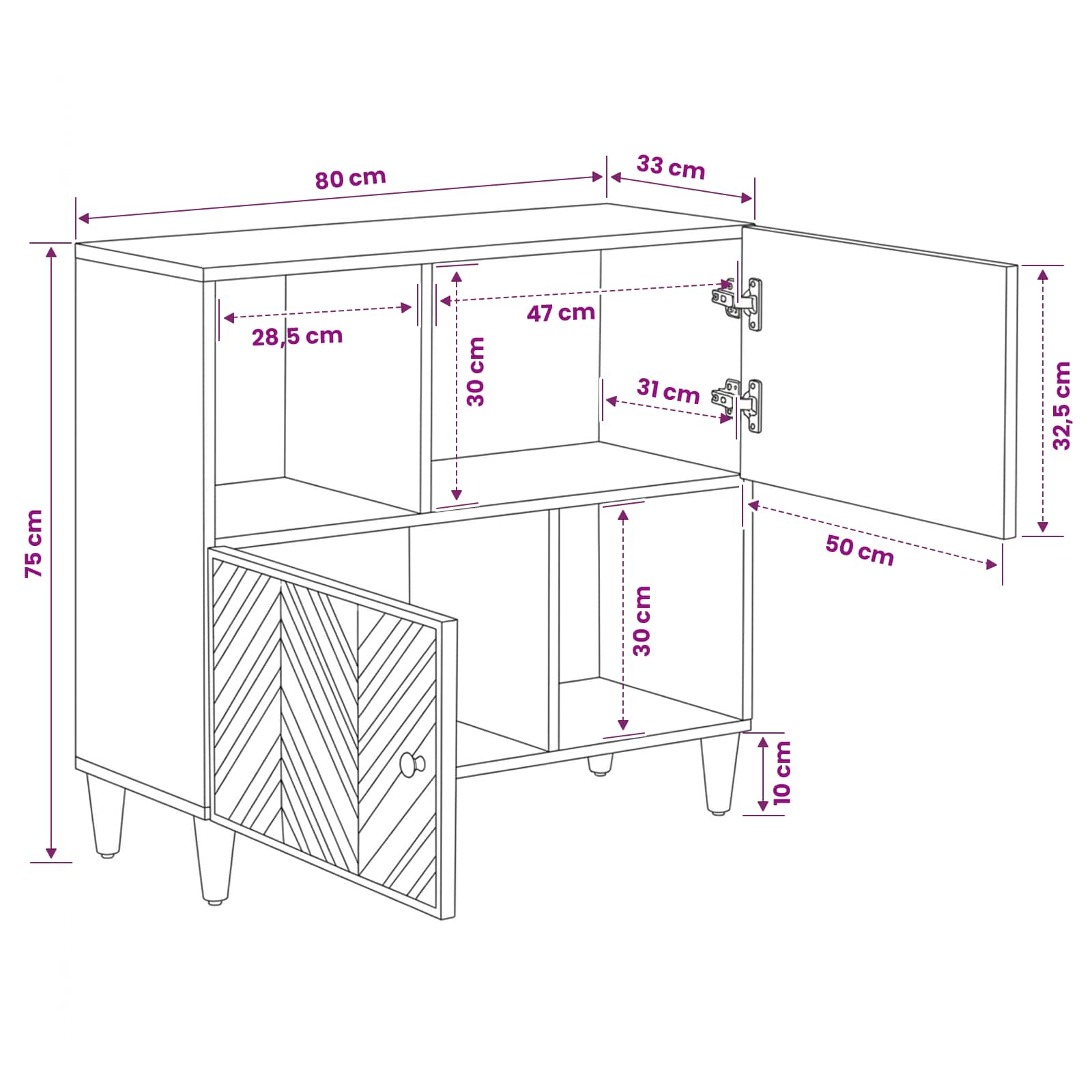 Stauraumschränke Braun 80 x 33,5 x 75 cm Massivholz Mango
