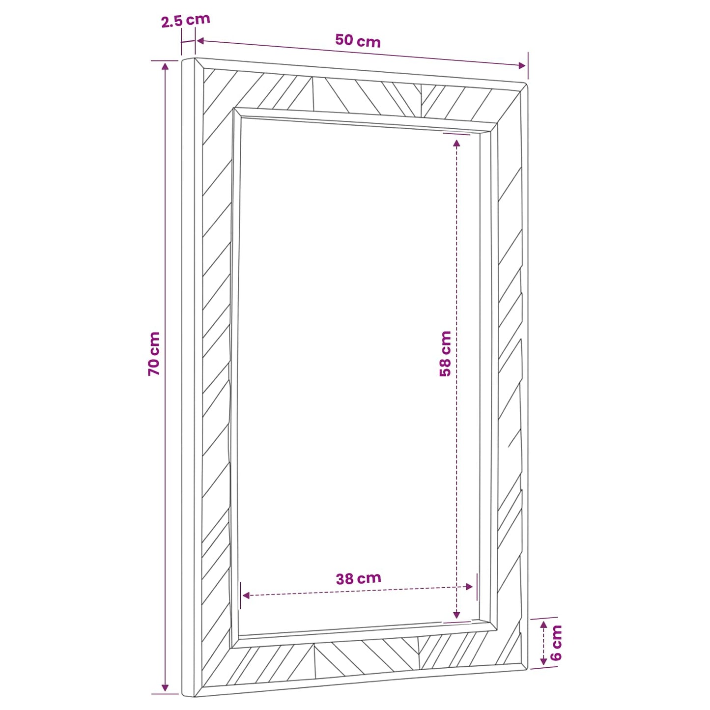Spiegel Wandmontiert mit Spiegel Braun 70 x 50 x 3 cm Glas