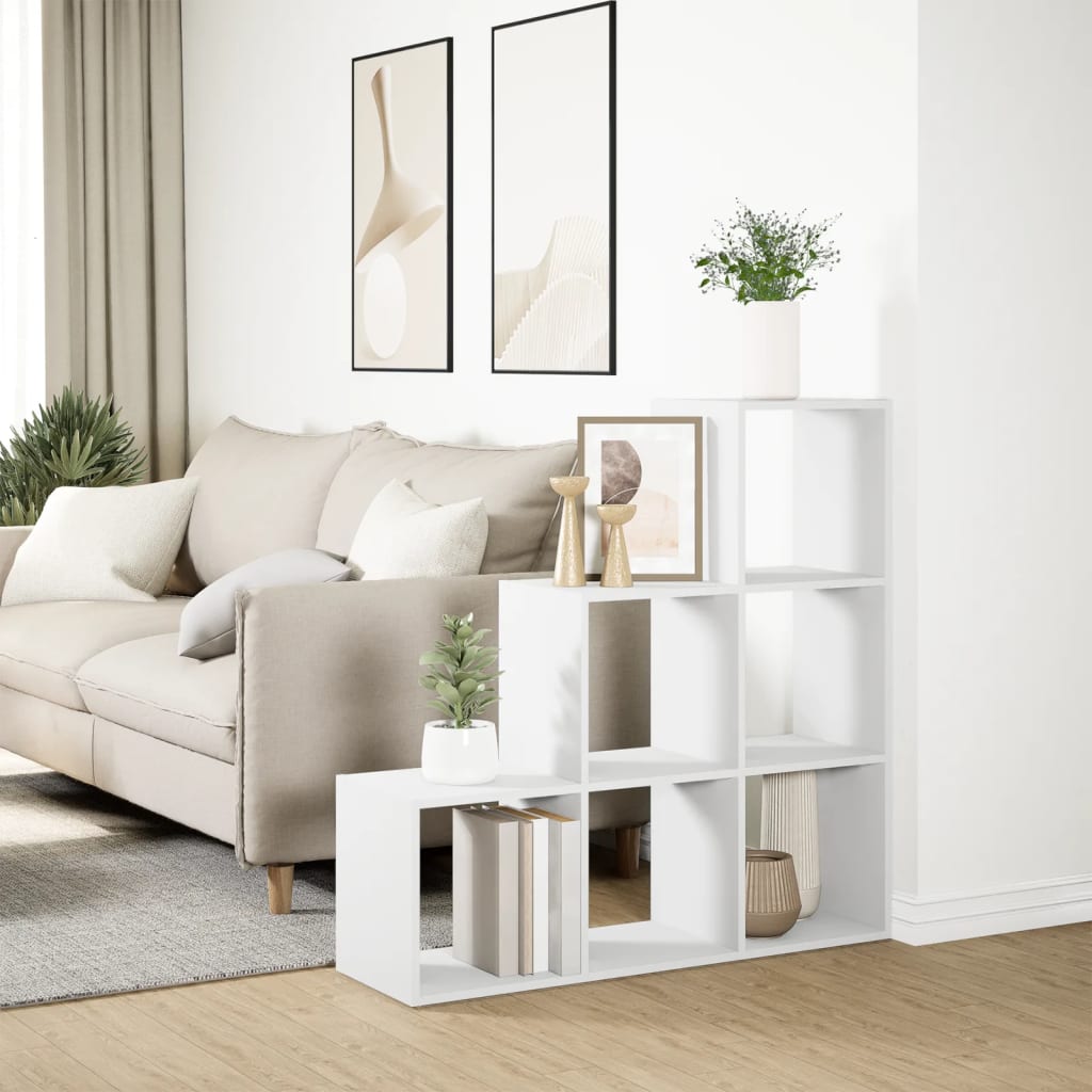 Bibliothèque séparateur de pièce 3 niveaux blanc 99x29x99 cm en bois